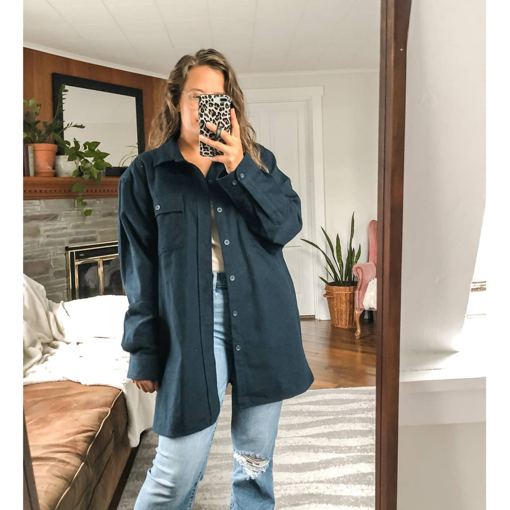 L.L. BEAN | Women's XL Navy Blue Heavy Flannel Button Down Shirt Jacket Shacket